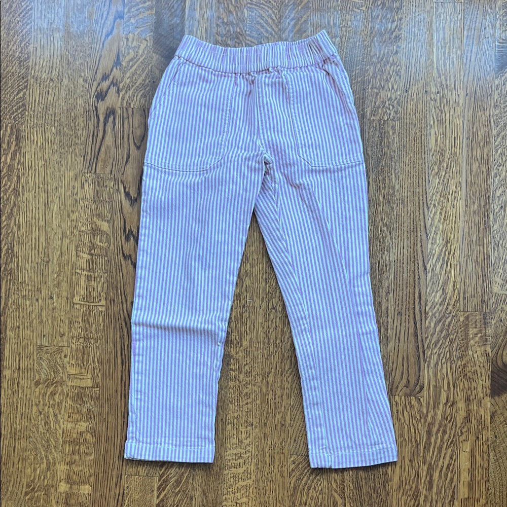 Mini Boden Pink and White Striped pull on denim pants
